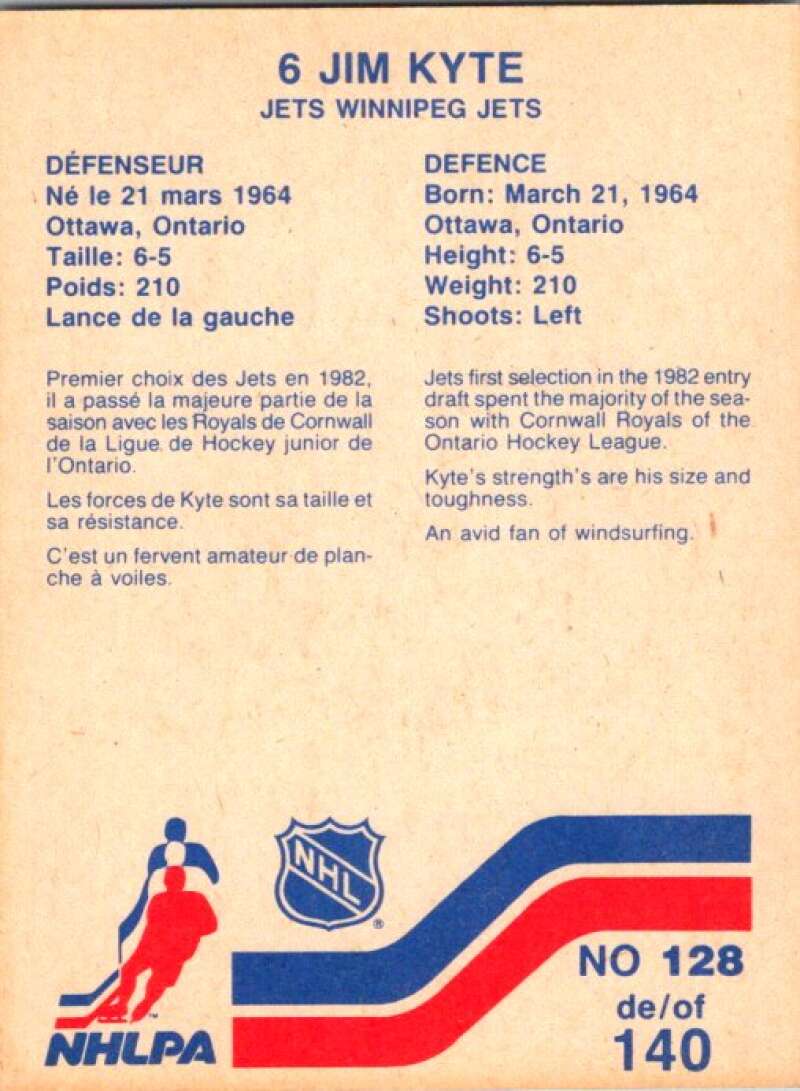1983-84 Vachon Food Jets #128 Jim Kyte V51436 Image 2