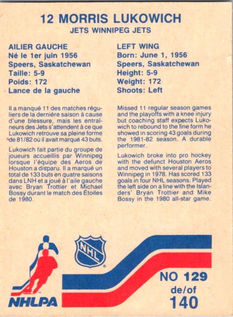1983-84 Vachon Food Jets #129 Mossis Lukowich V51437 Image 2
