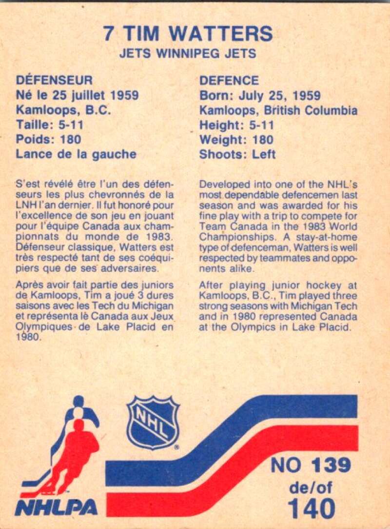 1983-84 Vachon Food Jets #139 Tim Waters V51450 Image 2