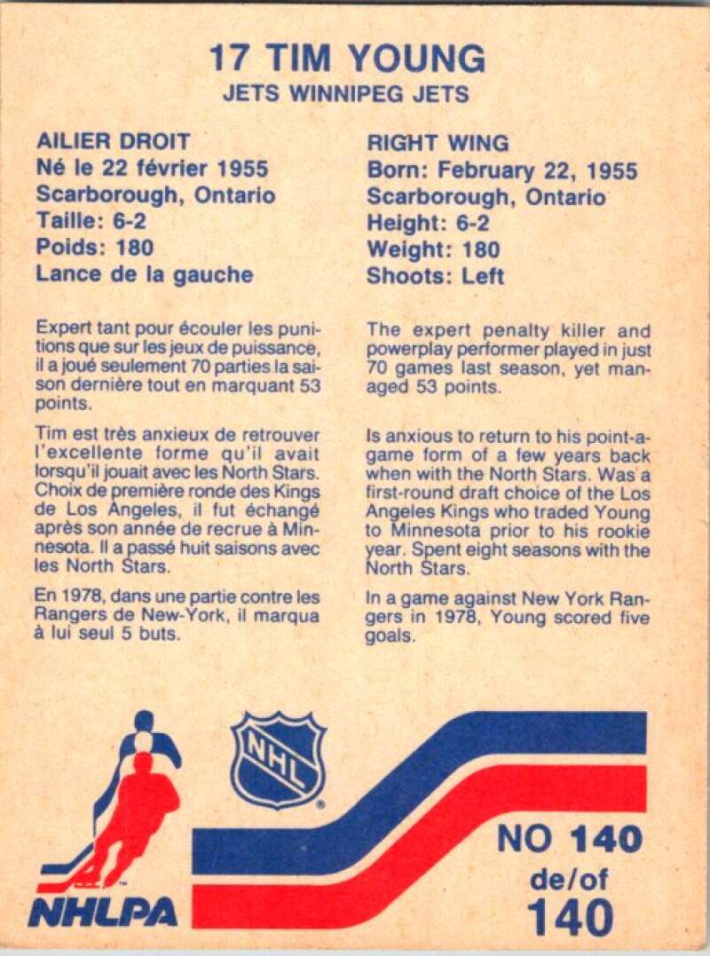 1983-84 Vachon Food Jets #140 Tim Young V51452 Image 2