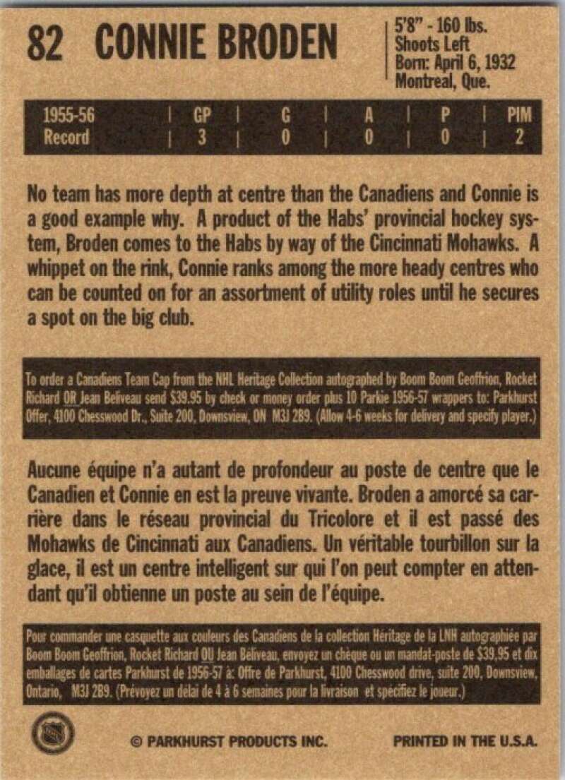 1994-95 Parkhurst Missing Link #82 Connie Broden RC Montreal Canadiens V51480 Image 2