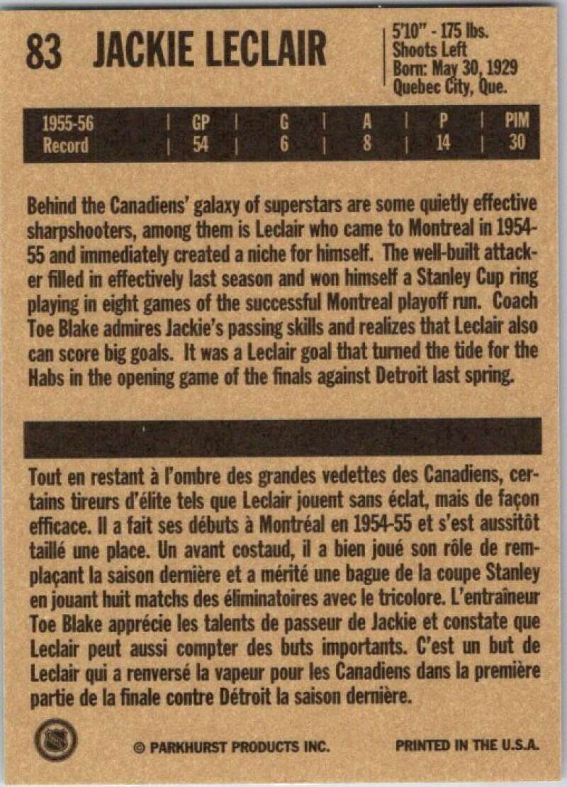 1994-95 Parkhurst Missing Link #83 Jackie Leclair Montreal Canadiens V51482 Image 2