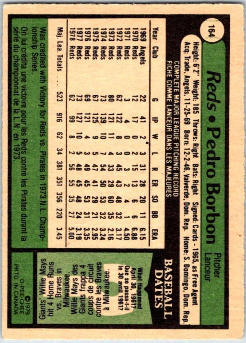 1979 OPC Baseball #164 Pedro Borbon Cincinnati Reds V50394 Image 2