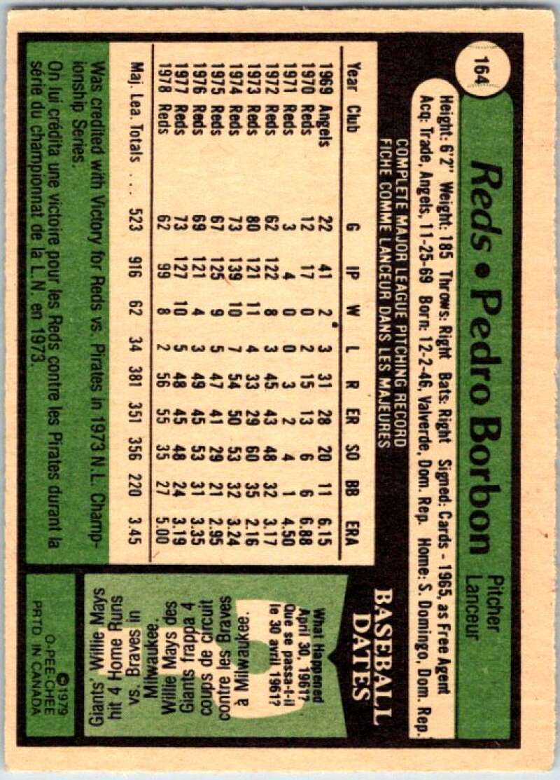 1979 OPC Baseball #164 Pedro Borbon  Cincinnati Reds  V50394 Image 2