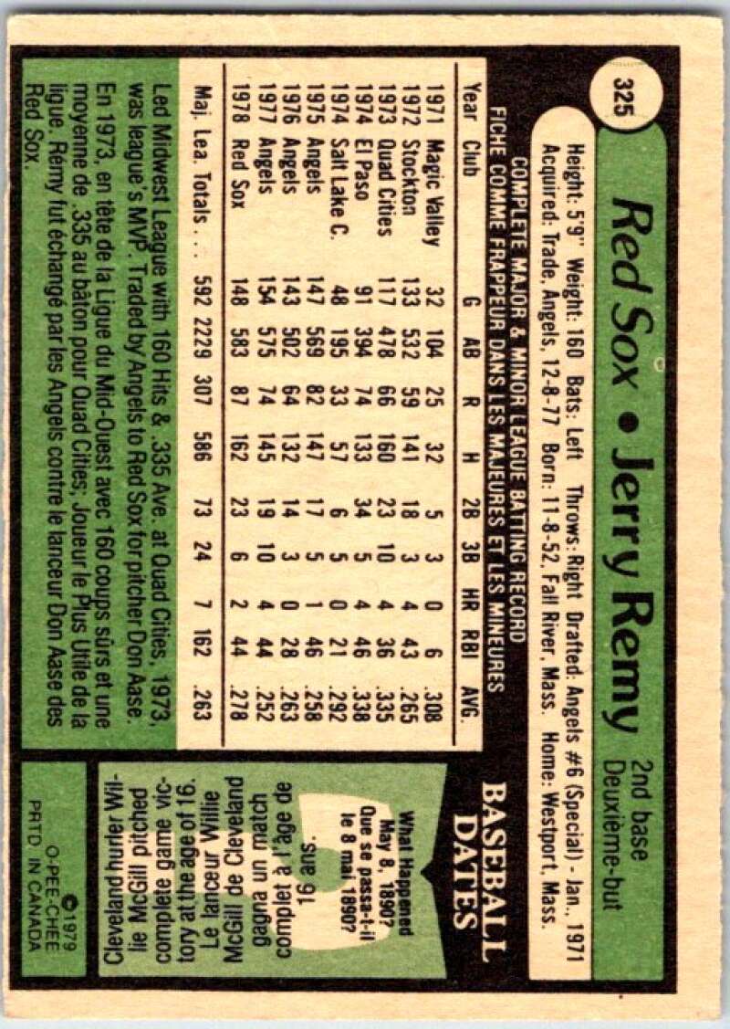 1979 OPC Baseball #325 Jerry Remy Boston Red Sox V50529 Image 2