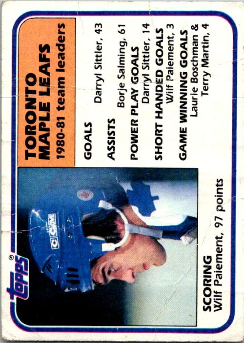 1981-82 Topps #63 Wilf Paiement TL Toronto Maple Leafs V52377 Image 1