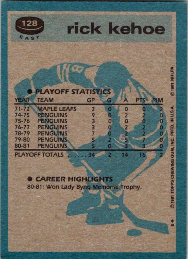 1981-82 Topps #E128 Rick Kehoe Pittsburgh Penguins V52509 Image 2