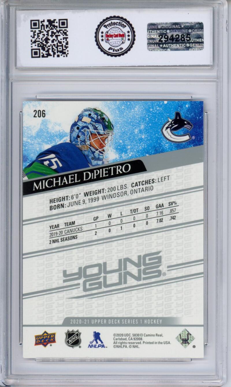 HCWPP - 2020-21 Upper Deck YG #206 Michael DiPietro Graded Rookie RC - 294285 Image 2