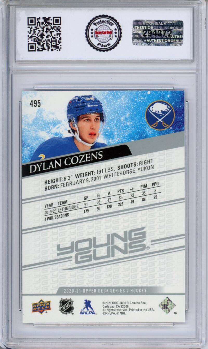 HCWPP - 2020-21 Upper Deck YG #495 Dylan Cozens Graded Rookie RC - 294372 Image 2