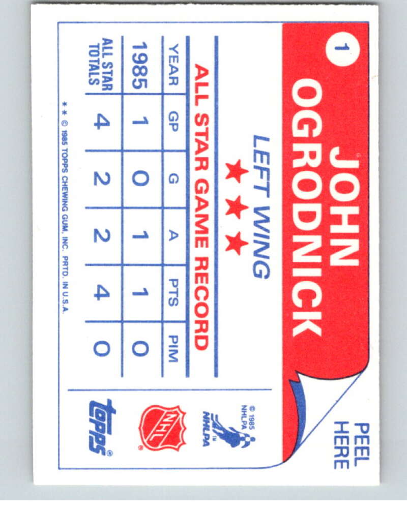 1985-86 Topps Sticker Inserts #1 John Ogrodnick  Detroit Red Wings  V52733 Image 2