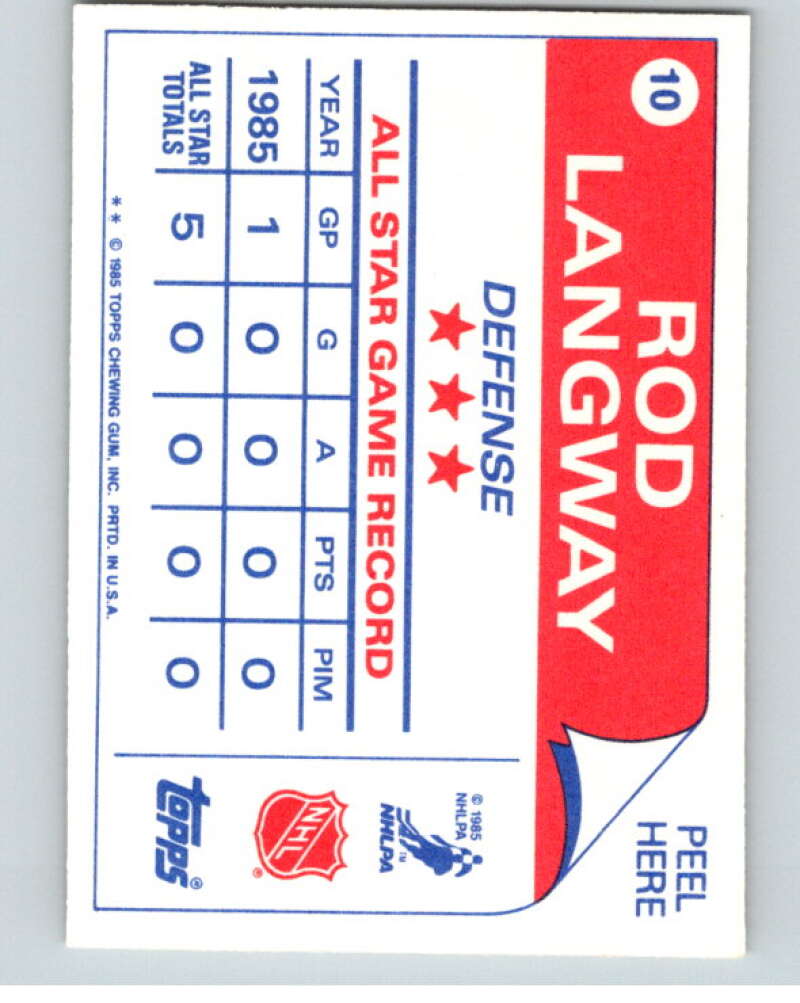 1985-86 Topps Sticker Inserts #10 Rod Langway Washington Capitals V52761 Image 2