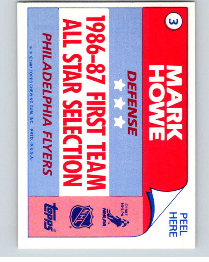 1987-88 Topps Stickers #3 Mark Howe  Philadelphia Flyers  V52870 Image 2