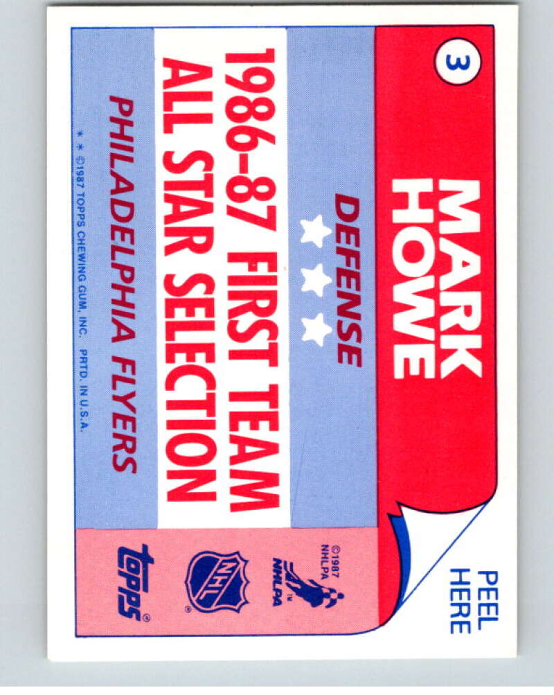 1987-88 Topps Stickers #3 Mark Howe  Philadelphia Flyers  V52871 Image 2
