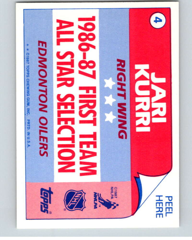 1987-88 Topps Stickers #4 Jari Kurri Edmonton Oilers V52872 Image 2