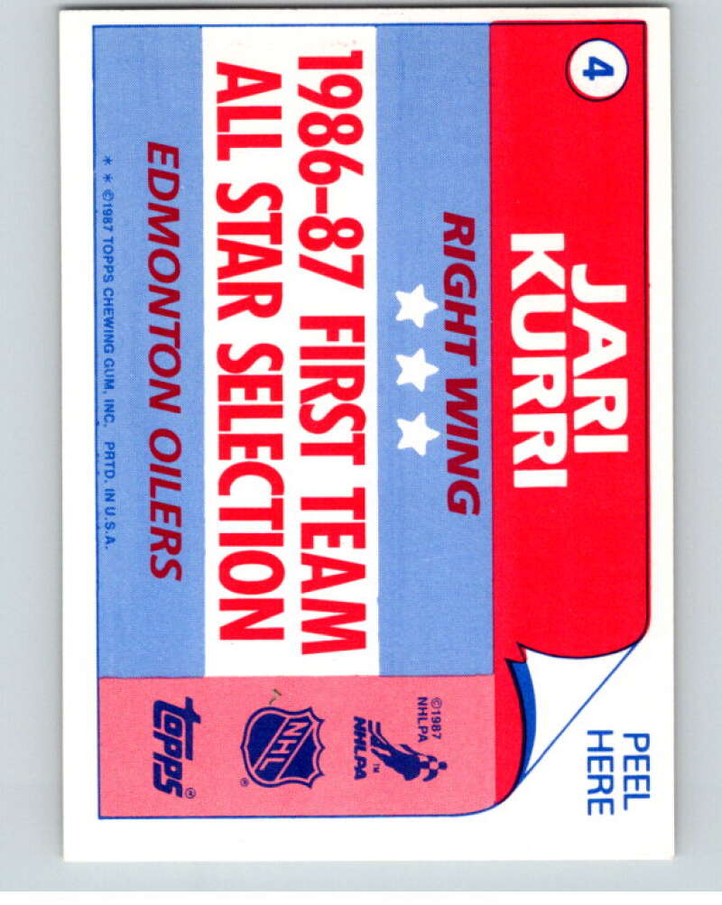 1987-88 Topps Stickers #4 Jari Kurri  Edmonton Oilers  V52873 Image 2