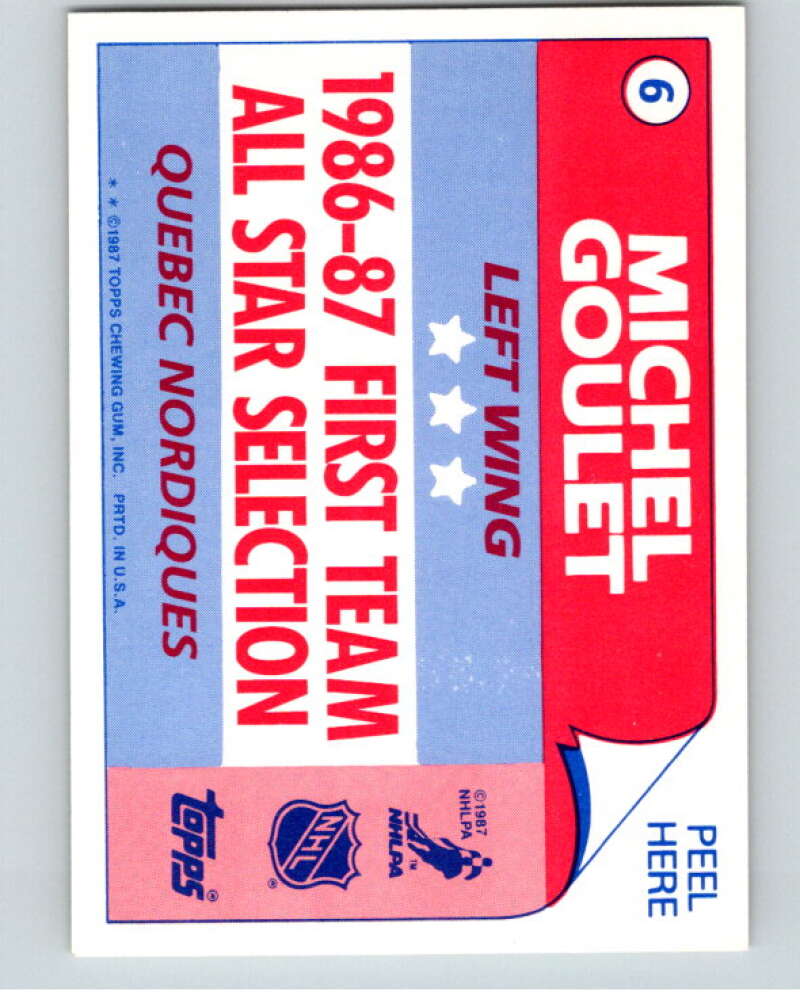 1987-88 Topps Stickers #6 Michel Goulet  Quebec Nordiques  V52876 Image 2