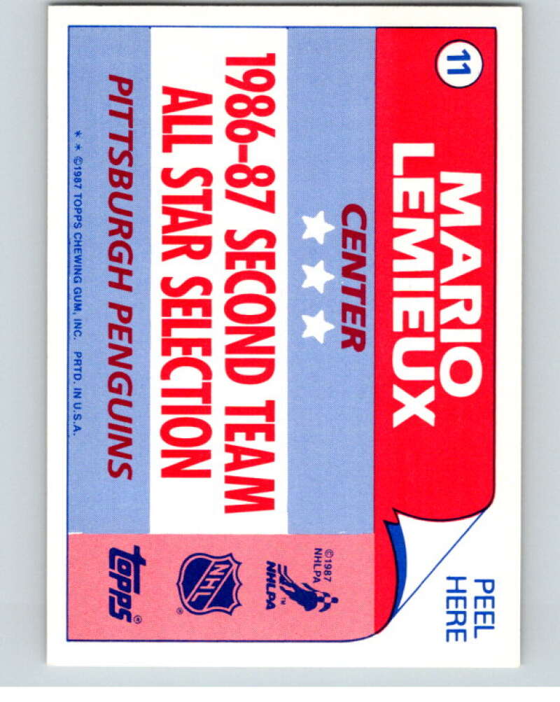 1987-88 Topps Stickers #11 Mario Lemieux Pittsburgh Penguins V52885 Image 2