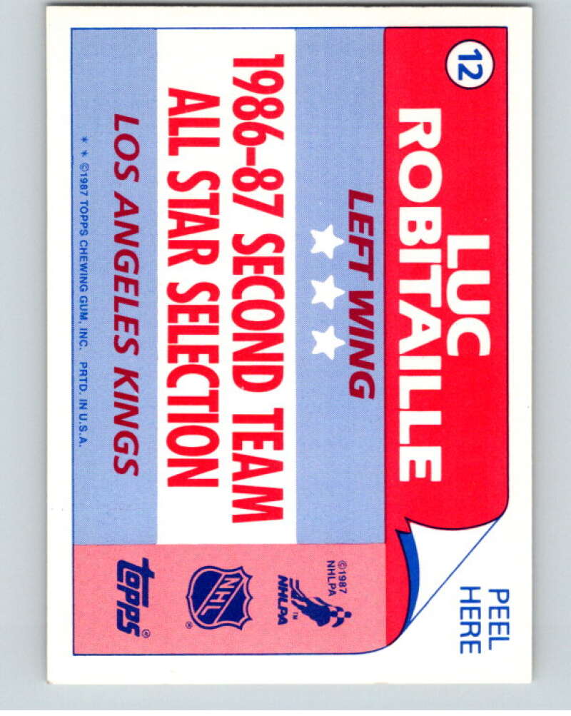 1987-88 Topps Stickers #12 Luc Robitaille Los Angeles Kings V52887 Image 2