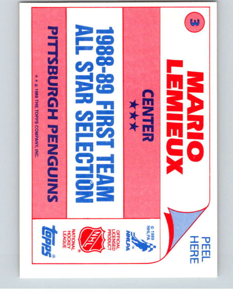 1989-90 Topps Stickers #3 Mario Lemieux Pittsburgh Penguins V52944 Image 2