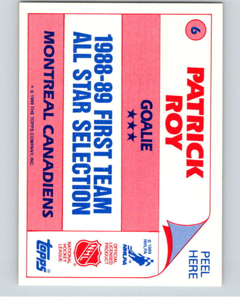 1989-90 Topps Stickers #6 Patrick Roy Montreal Canadiens V52956 Image 2