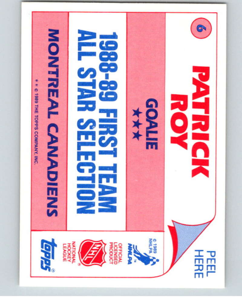 1989-90 Topps Stickers #6 Patrick Roy Montreal Canadiens V52957 Image 2