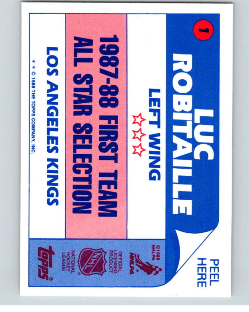 1988-89 Topps Stickers #1 Luc Robitaille Los Angeles Kings V53008 Image 2