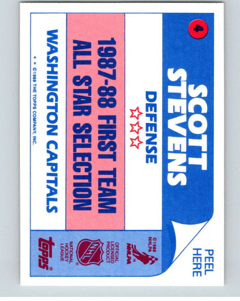 1988-89 Topps Stickers #4 Scott Stevens  Washington Capitals  V53014 Image 2