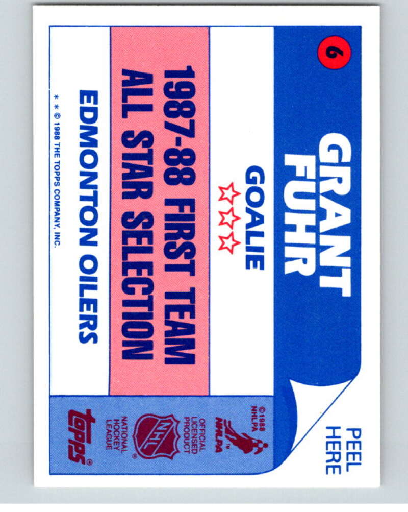 1988-89 Topps Stickers #6 Grant Fuhr Edmonton Oilers V53023 Image 2