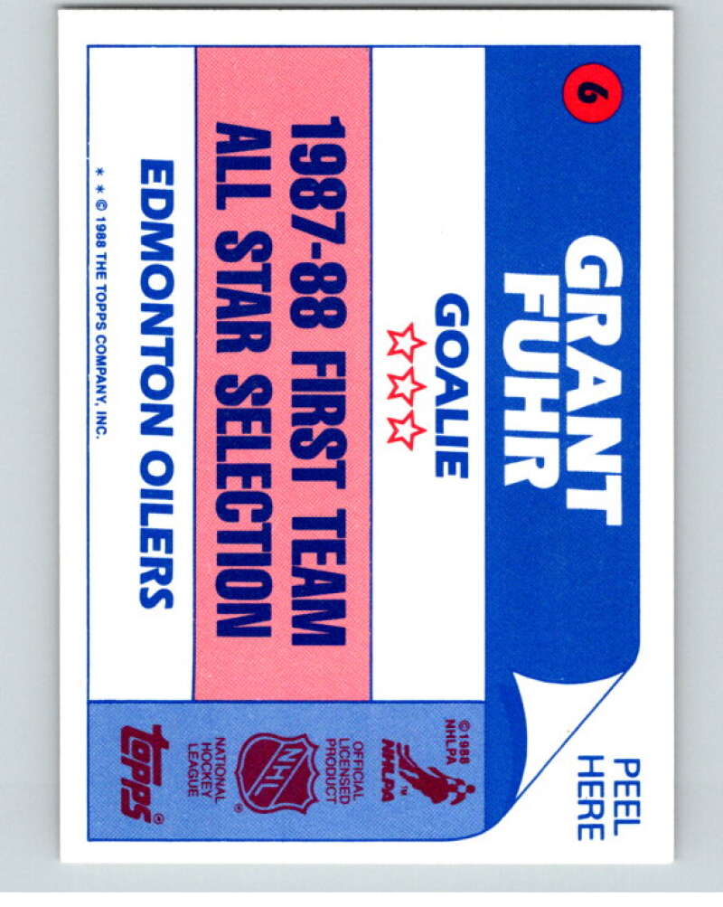 1988-89 Topps Stickers #6 Grant Fuhr  Edmonton Oilers  V53023 Image 2