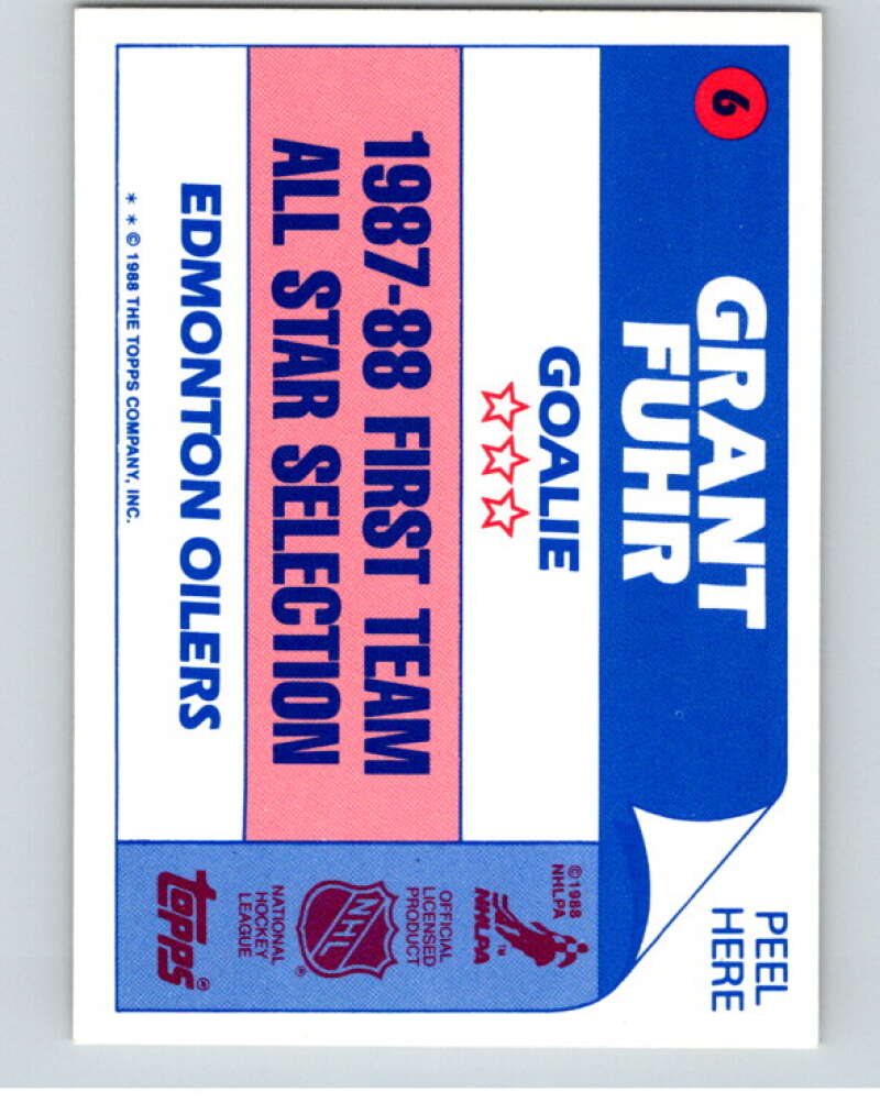1988-89 Topps Stickers #6 Grant Fuhr Edmonton Oilers V53024 Image 2