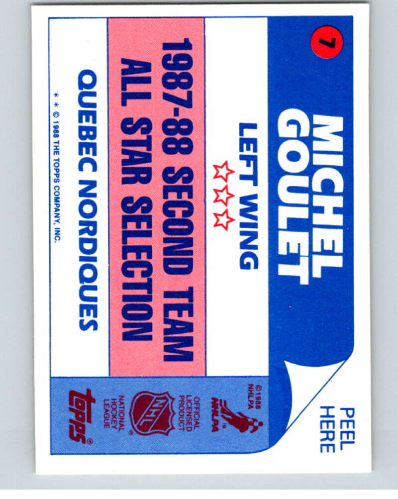 1988-89 Topps Stickers #7 Michel Goulet  Quebec Nordiques  V53026 Image 2