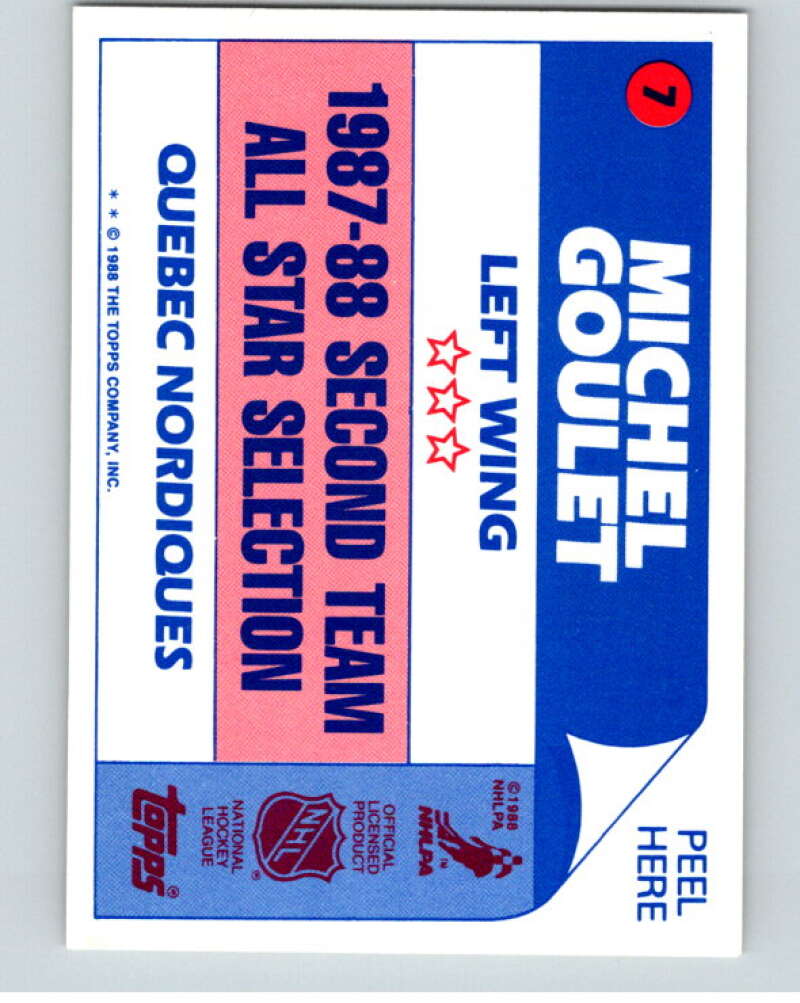 1988-89 Topps Stickers #7 Michel Goulet Quebec Nordiques V53027 Image 2