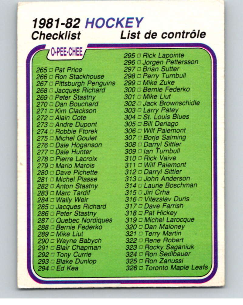 1981-82 O-Pee-Chee #381 Checklist V53082 Image 1
