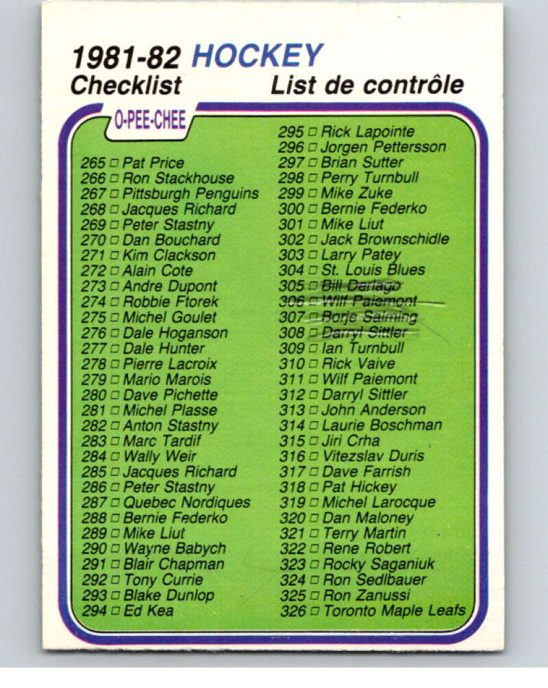 1981-82 O-Pee-Chee #381 Checklist V53086 Image 1