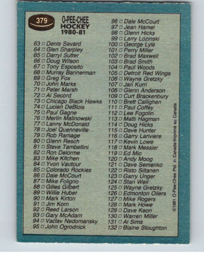1981-82 O-Pee-Chee #379 Checklist V53100 Image 2