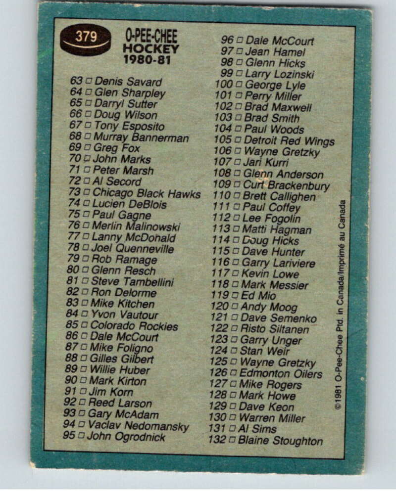 1981-82 O-Pee-Chee #379 Checklist V53105 Image 2