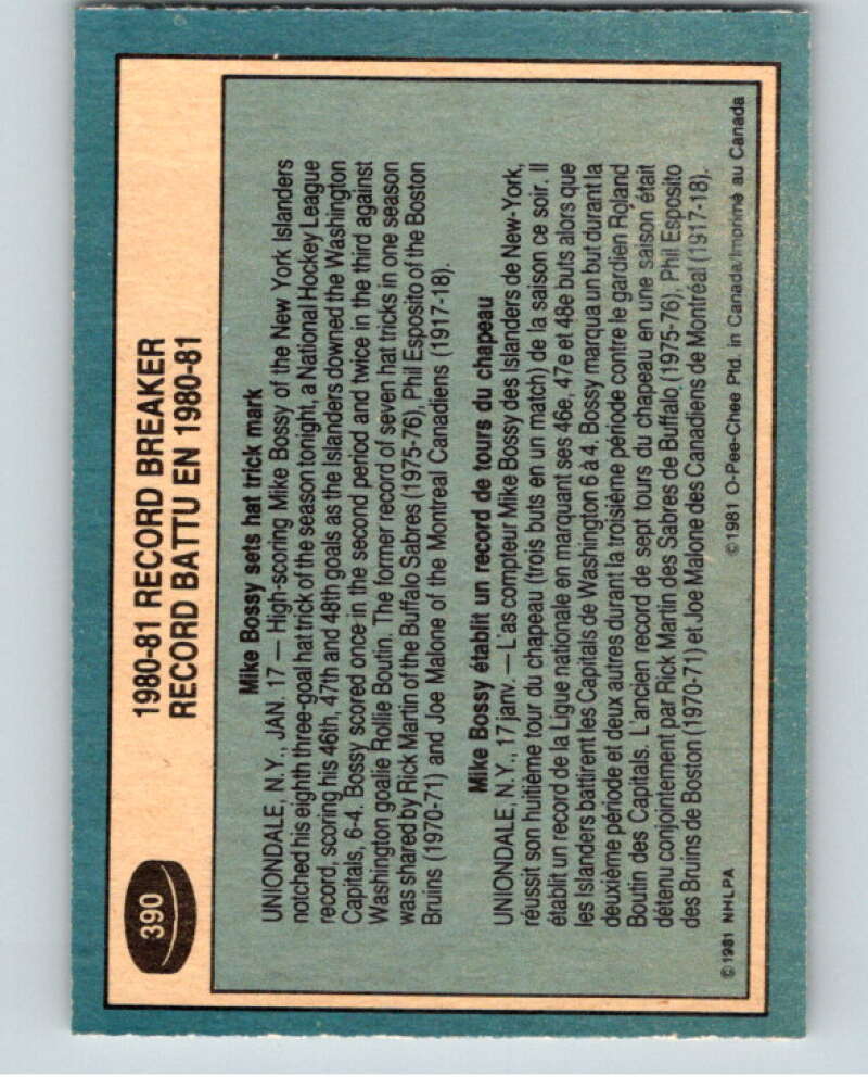 1981-82 O-Pee-Chee #390 Mike Bossy RB New York Islanders V53160 Image 2
