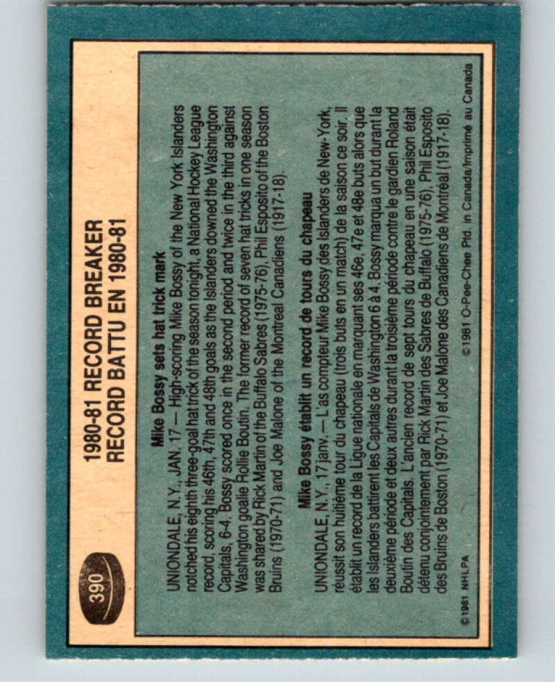 1981-82 O-Pee-Chee #390 Mike Bossy RB New York Islanders V53166 Image 2