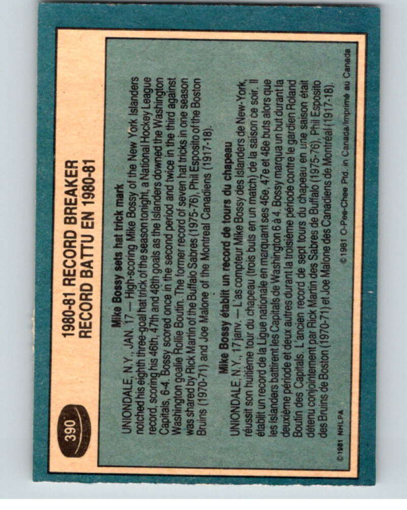 1981-82 O-Pee-Chee #390 Mike Bossy RB New York Islanders V53167 Image 2