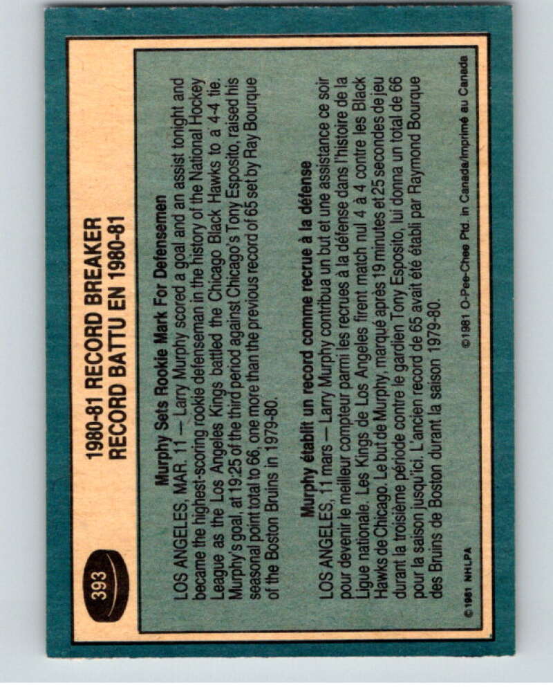 1981-82 O-Pee-Chee #393 Larry Murphy RB Los Angeles Kings V53185 Image 2