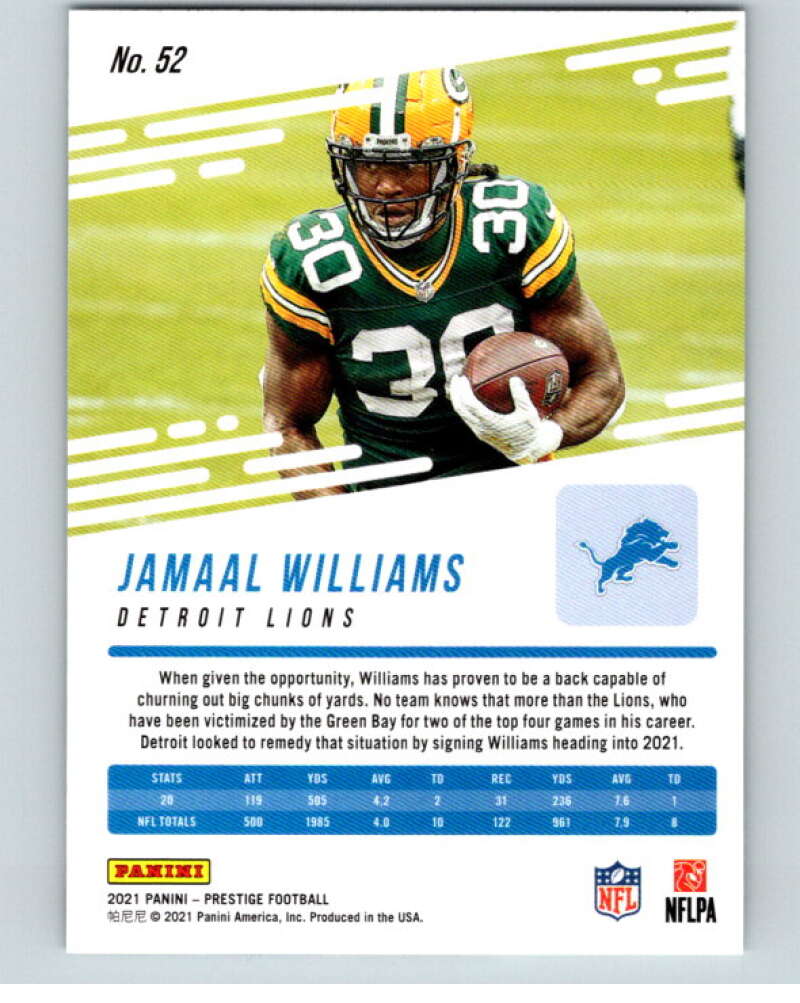 2021 Panini Prestige #52 Jamaal Williams Detroit Lions V53217 Image 2