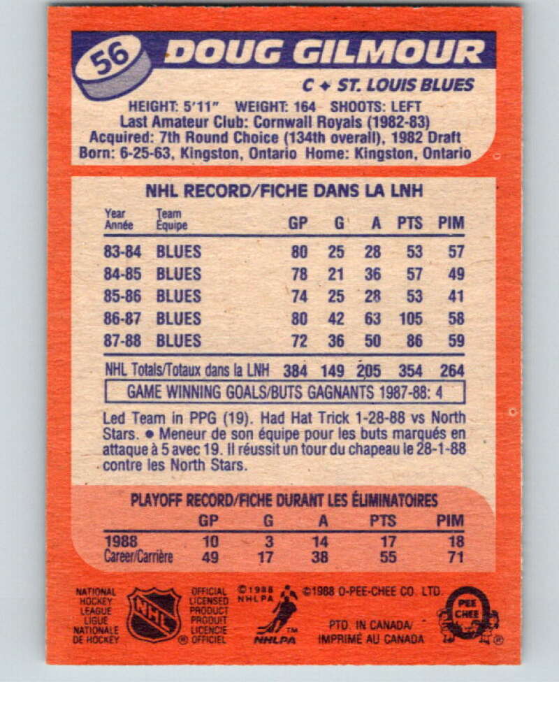 1988-89 O-Pee-Chee #56 Doug Gilmour Calgary Flames V53398 Image 2
