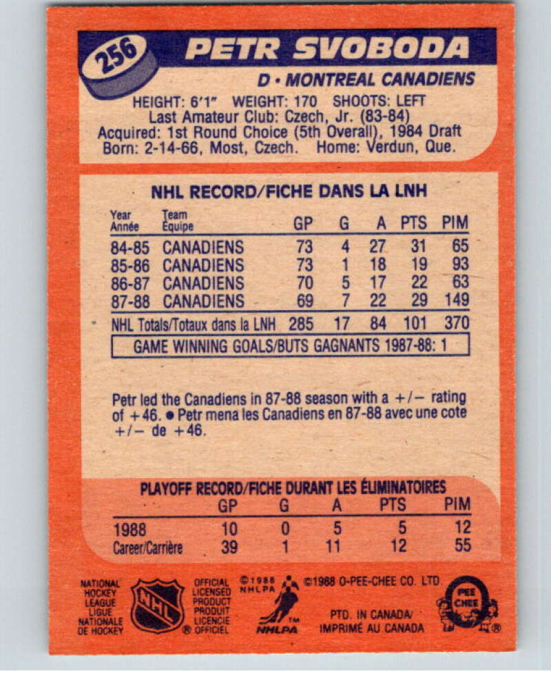 1988-89 O-Pee-Chee #256 Petr Svoboda RC Rookie Montreal Canadiens V53789 Image 2