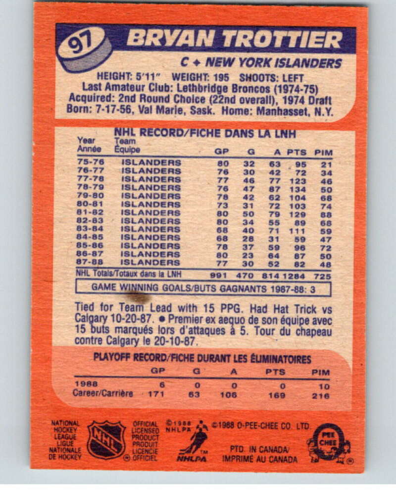 1988-89 O-Pee-Chee #97 Bryan Trottier New York Islanders V53868 Image 2
