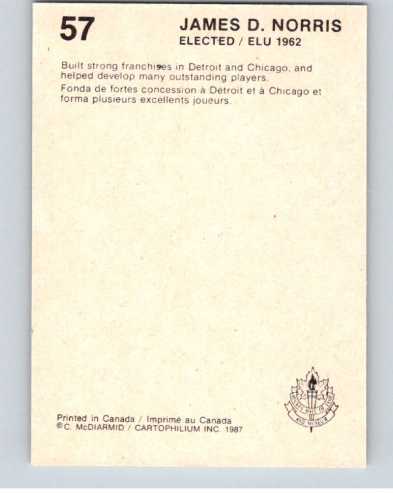 1987 Cartophilium Hockey Hall of Fame #57 James Norris V54019 Image 2