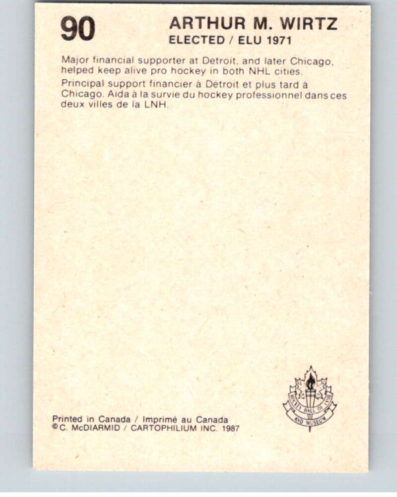 1987 Cartophilium Hockey Hall of Fame #90 Arthur Wirtz V54052 Image 2