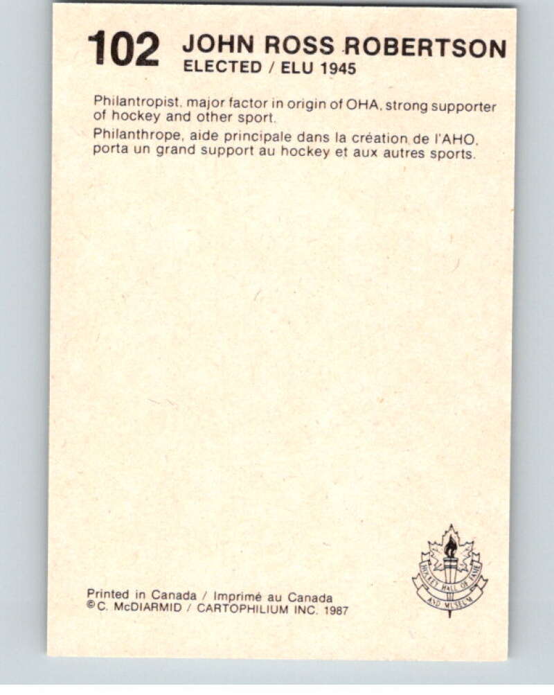 1987 Cartophilium Hockey Hall of Fame #102 John Robertson V54064 Image 2