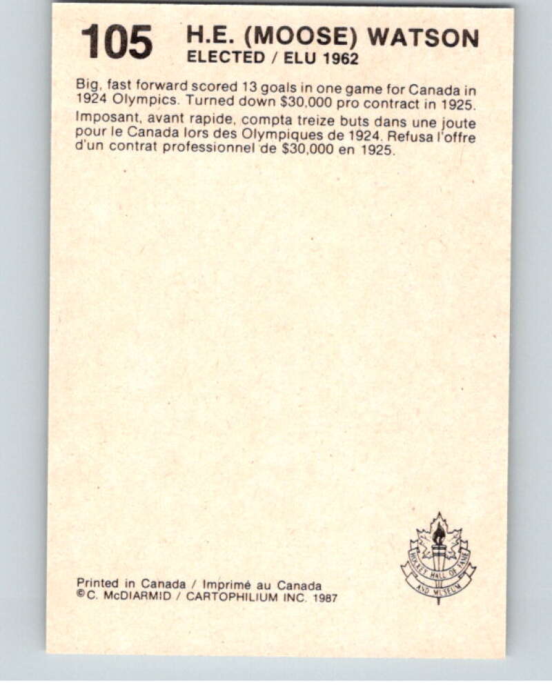 1987 Cartophilium Hockey Hall of Fame #105 Moose Watson V54067 Image 2