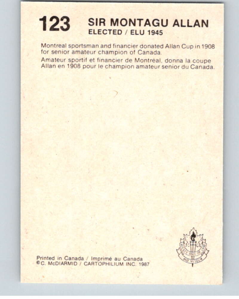 1987 Cartophilium Hockey Hall of Fame #123 Montagu Allan V54085 Image 2