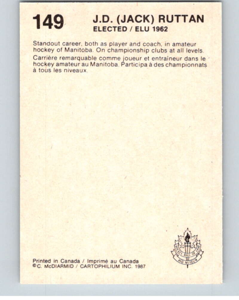 1987 Cartophilium Hockey Hall of Fame #149 Jack Ruttan V54111 Image 2